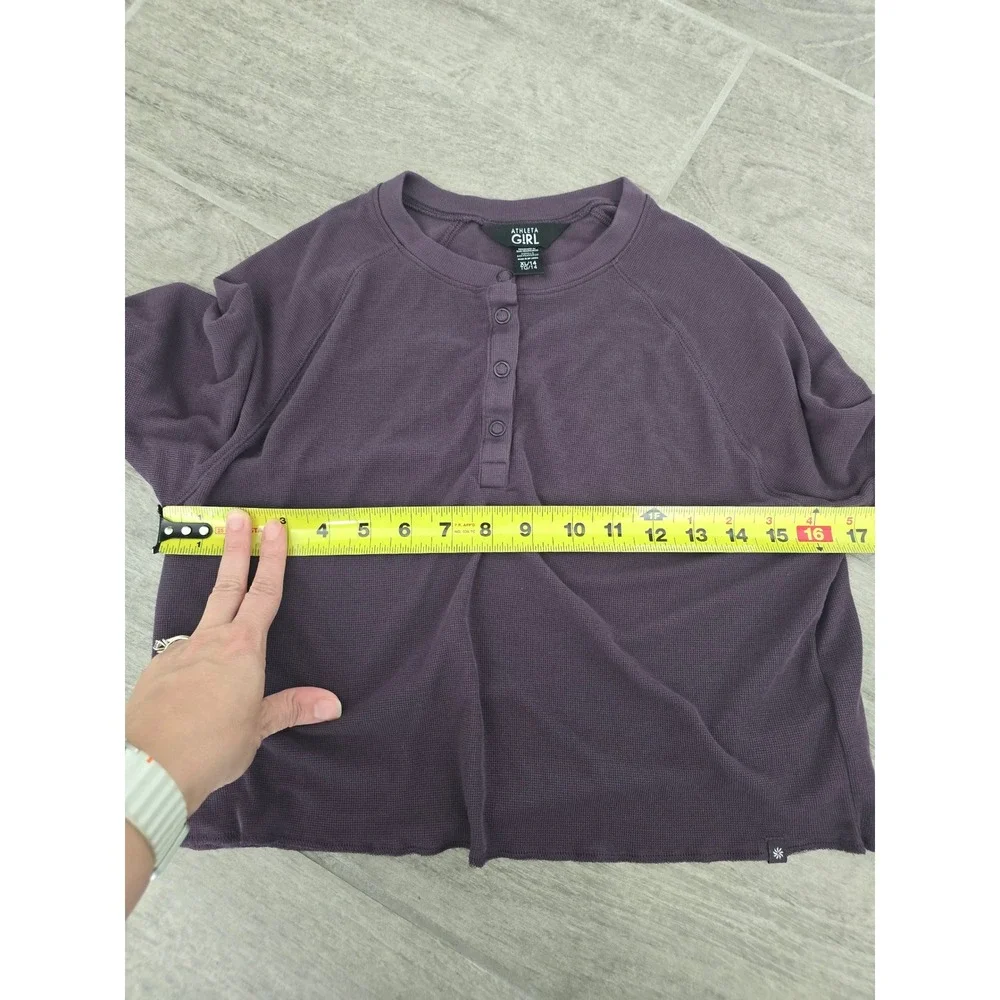 Athleta Girl Wander Waffle Purple Top Henley Long Sleeve‎ Shirt XL/14